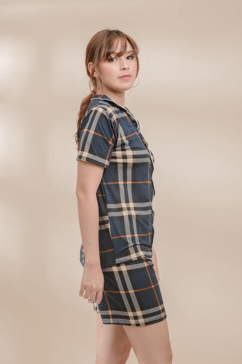 Plaid in Dark Blue Cotton Pyjama